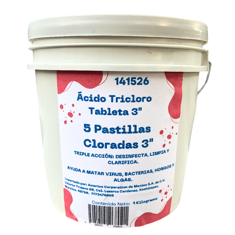 Acido Tricloro Pastilla 3" Para Alberca Piscina 1 Kg Cloro
