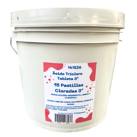 Acido Tricloro Pastilla 3" Para Alberca Piscina 3 Kg Cloro