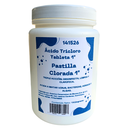 Acido Tricloro Pastilla 1" Para Alberca Piscina 1 Kg Cloro